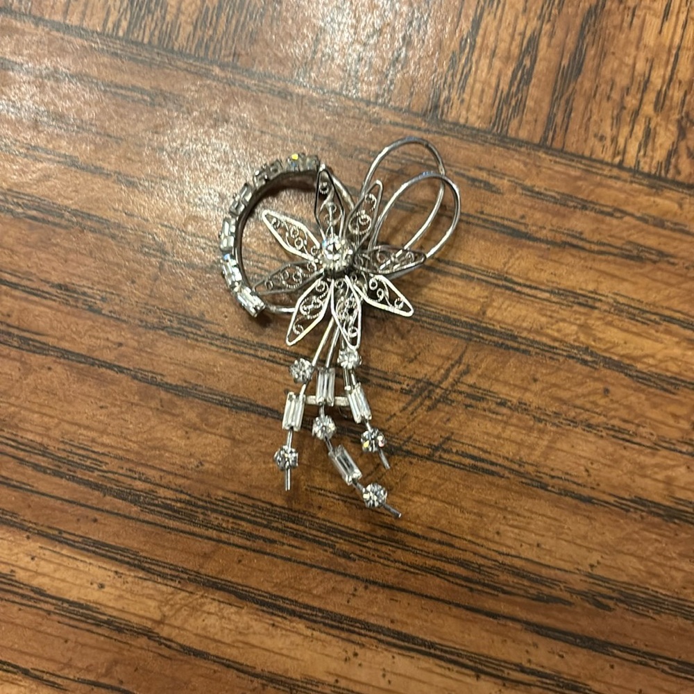 Vintage Sterling Silver Phyllis Jacobs Brooch/Pendant Signed Designer Rhinestone